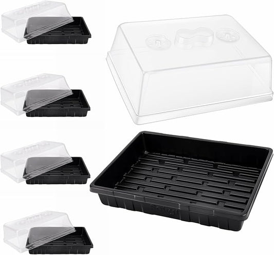 [Thick Plastic] 5-Set Strong Seed Starter Trays with 5" Humidity Domes for Seed Starting, Germination, Seedling Propagation & Plant Growing, Holds 240 Cells in Total