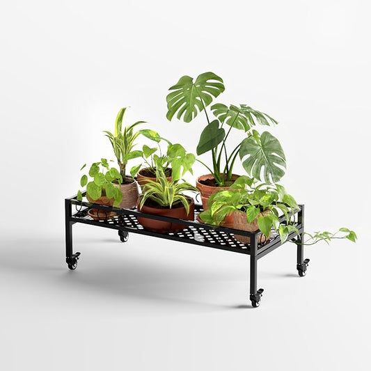 Zhongma Sturdy Metal Plant Stand with Wheels,Heavy Duty Succulent Shelf for Home Indoor and Outdoor, 220 LBS Capacity & Heavy Duty Construction,32.7x16x11.6 Inch High