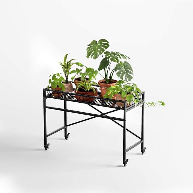 Zhongma Sturdy Metal Plant Stand with Wheels,Heavy Duty Succulent Shelf for Home Indoor and Outdoor, 220 LBS Capacity & Heavy Duty Construction, 36.6 x 16 x 26.2 in High
