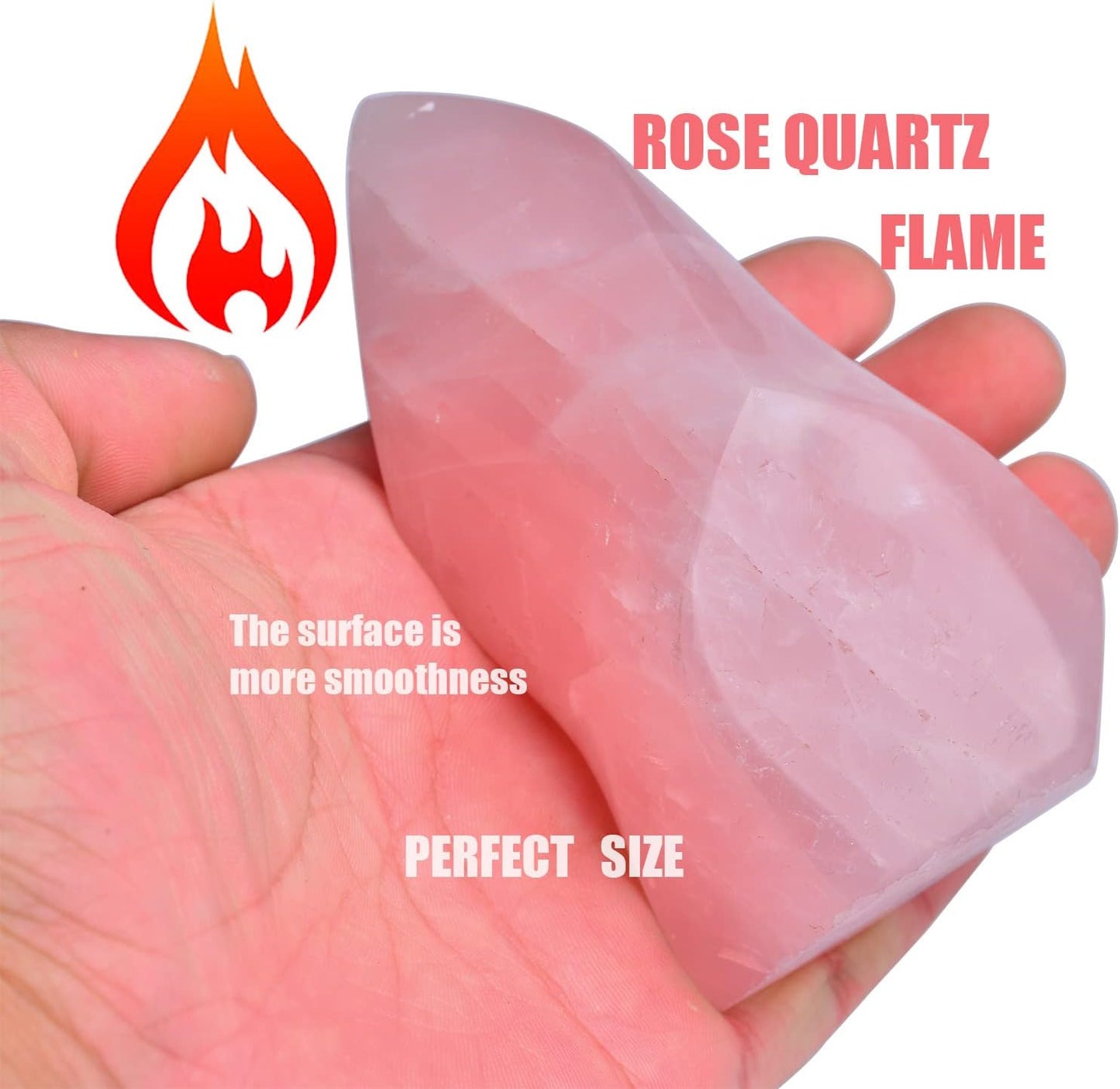 AMOYSTONE Rose Quartz Standing Crystals Big Home Decor Real Rose Quartz Stone Large Flame Tower Energy Meditation Healing Stone 1.0-1.5LB