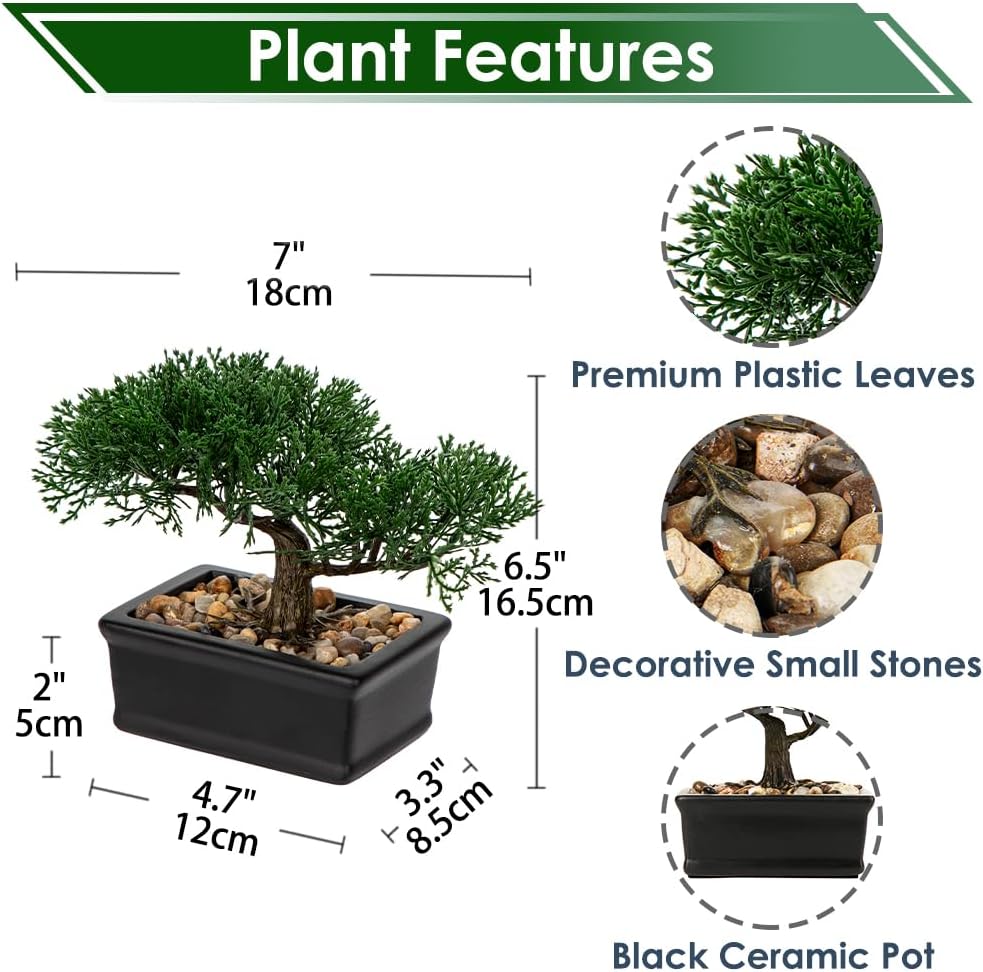 Artificial Bonsai Tree Juniper Faux Plants Indoor Fake Plants Decor with Ceramic Pots for Home Table Office Desk Bathroom Shelf Bedroom Living Room Farmhouse Decoration
