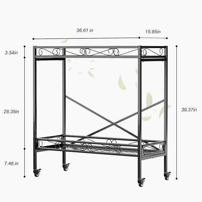 Zhongma 2 Tier Sturdy Metal Plant Stand with Wheels,Heavy Duty Succulent Shelf for Home Indoor and Outdoor, 440 LBS Capacity & Heavy Duty Construction,36.6x16x39.4 Inch High