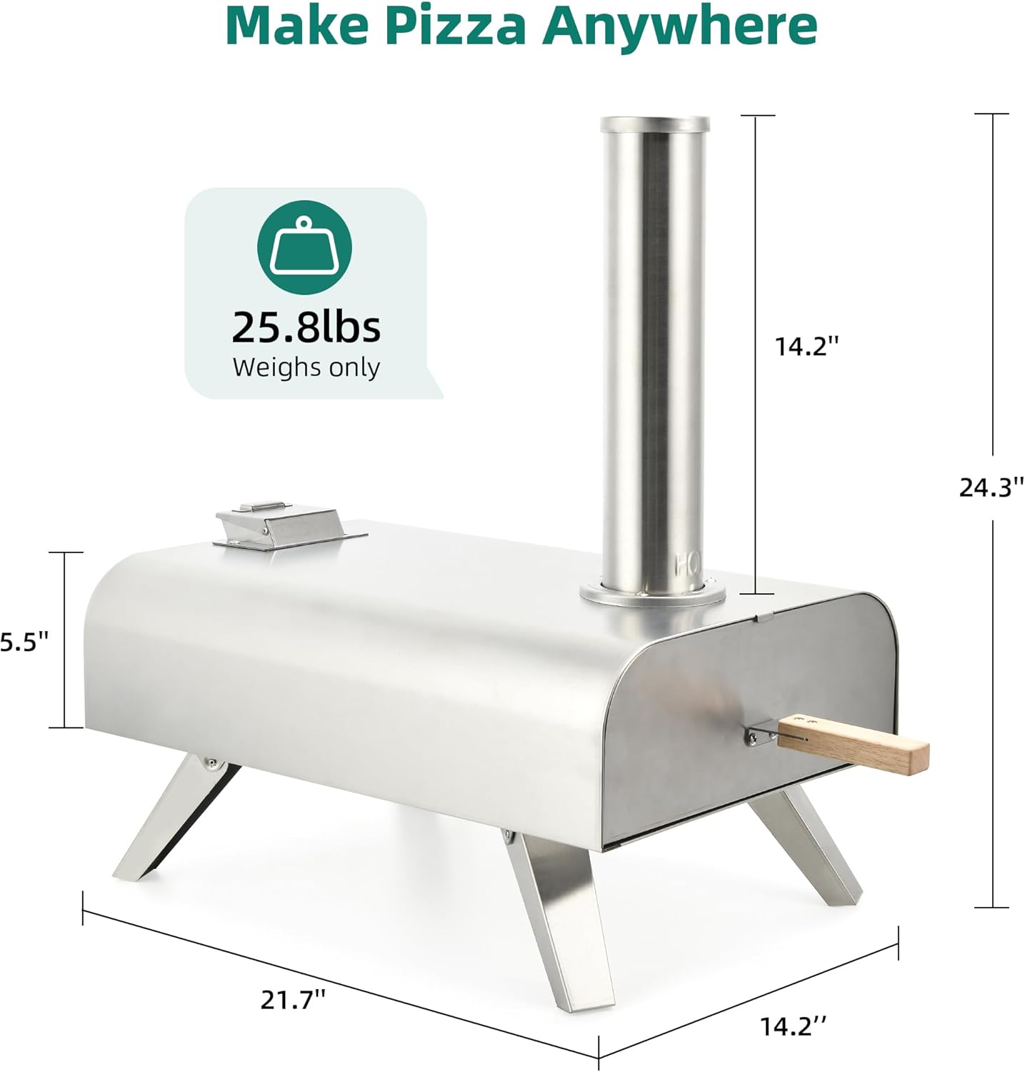 YITAHOME Wood Fired Outdoor Pizza Oven, 12" Portable Pellet Pizza Ovens with Pizza Peel & Pizza Cutter, Woodfire Pizza Maker for Outside Kitchen Cooking Stainless Steel Silver