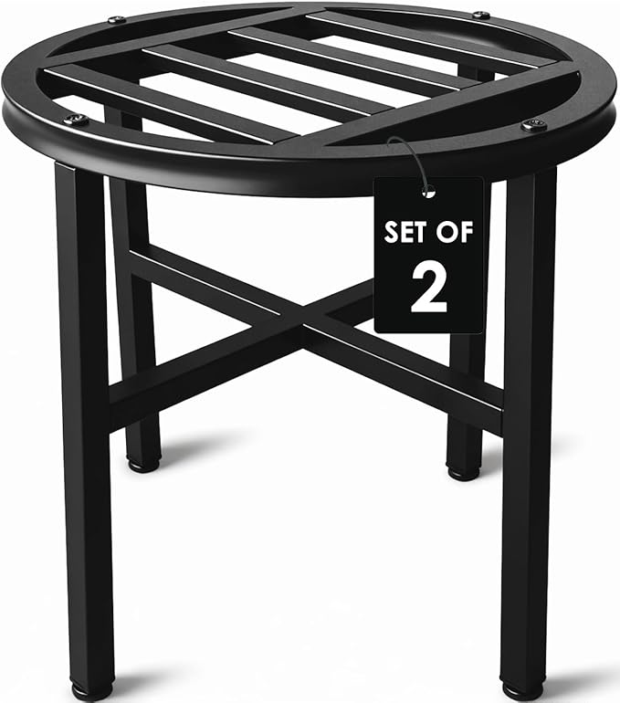 Hongsane Plant Stand Indoor Outdoor,13 Inch Round Metal Plant Stands Riser,Heavy Duty Wrought Iron Pedestal Holders for Large Flower Pot,Outside Rust-Proof Black Flower Display Shelf for Patio,2-Pack