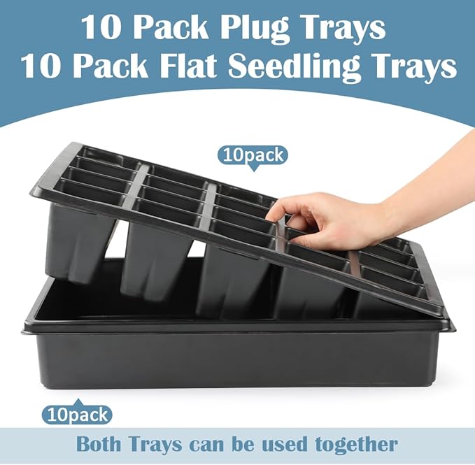 RooTrimmer 10 Pack 2.5 inch Square Pots 3.5 inch Deep 20 Cell Seedling Plug Trays with Water Collection Nursery Trays (15"x11"x3") for Seeds Starting and Transplanting