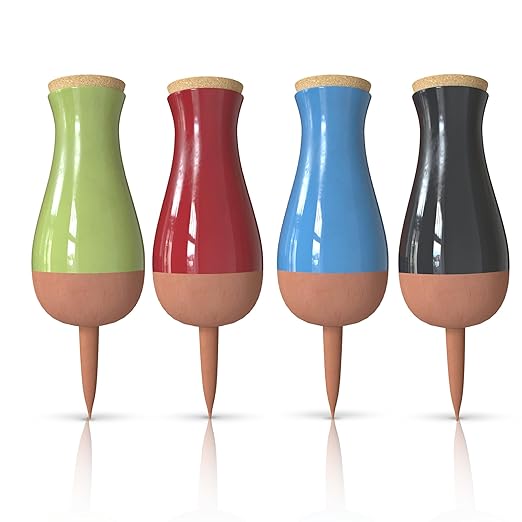 SmartiLiving Drip Irrigation Stakes - Extra Large Improved Drip Easy-Refill 4 Week Waterer System with Large Reservoir Bulbs - Automatic Self-Watering Device for Indoor & Outdoor Plants