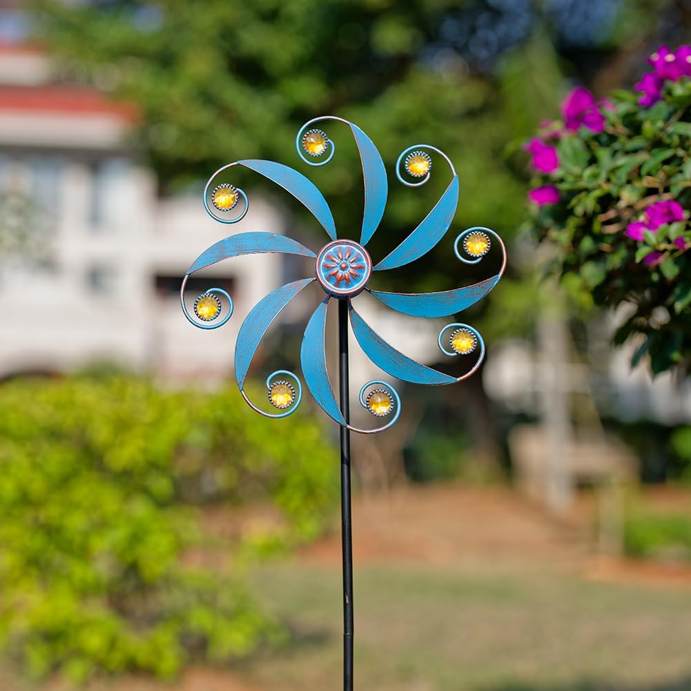 Stargarden Wind Spinner, Metal Outdoor Wind Sculptures & Spinners, Small Garden Pinwheels for Yard and Garden Decor Blue