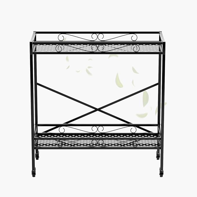 Zhongma 2 Tier Sturdy Metal Plant Stand with Wheels,Heavy Duty Succulent Shelf for Home Indoor and Outdoor, 440 LBS Capacity & Heavy Duty Construction,36.6x16x39.4 Inch High