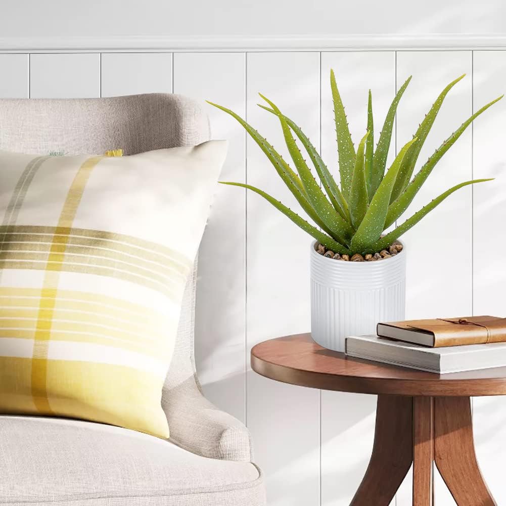 Artificial Succulent Plants 14 Inch Large Faux Succulents with Ceramic Pot Fake Aloe Potted Plant for Home Indoor Bathroom Table Bedroom Shelf Office Decor