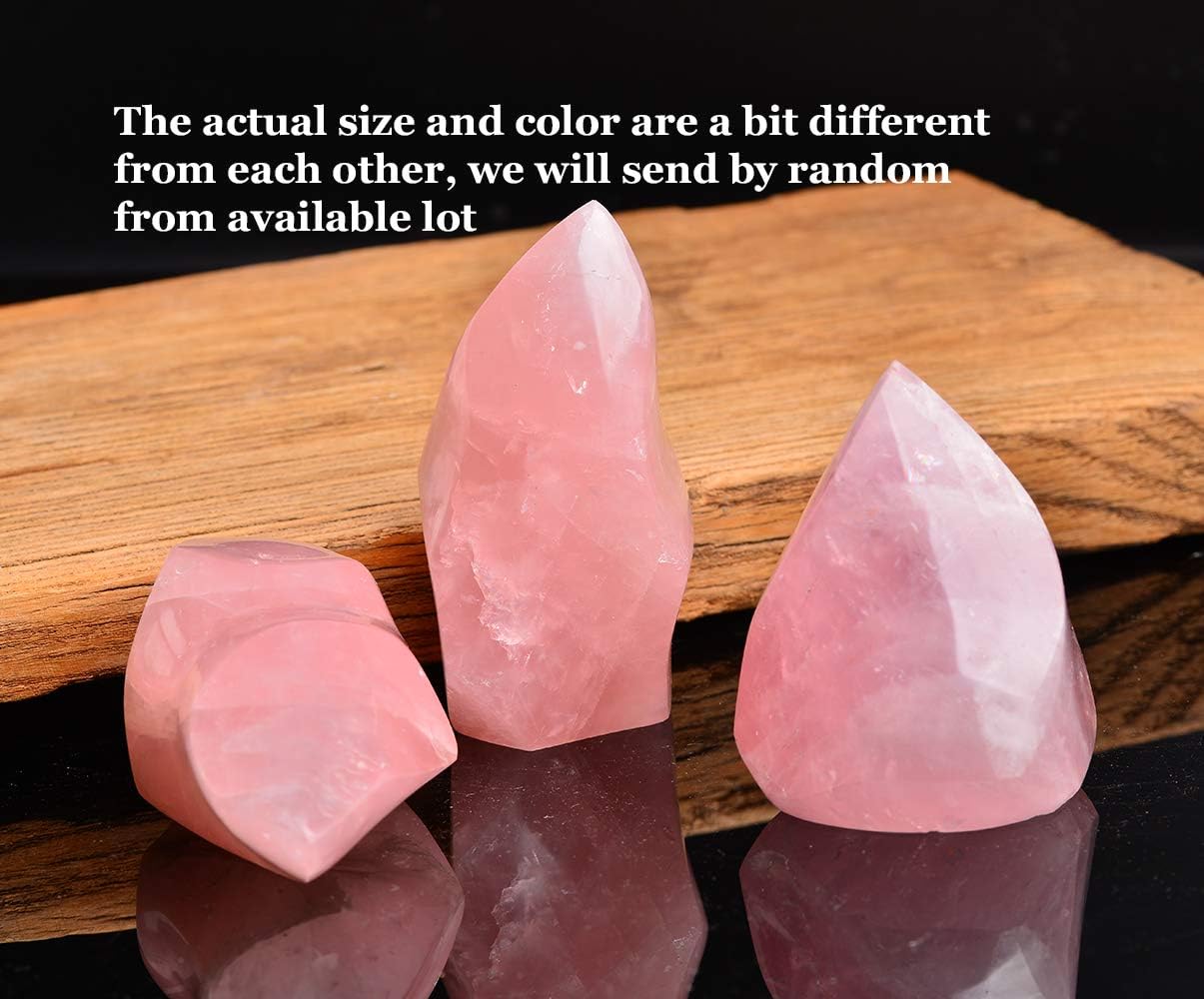 AMOYSTONE Rose Quartz Crystal Stones Energy Flame Tower Chakra Healing Stone Home Decoration 0.6-1.0LB