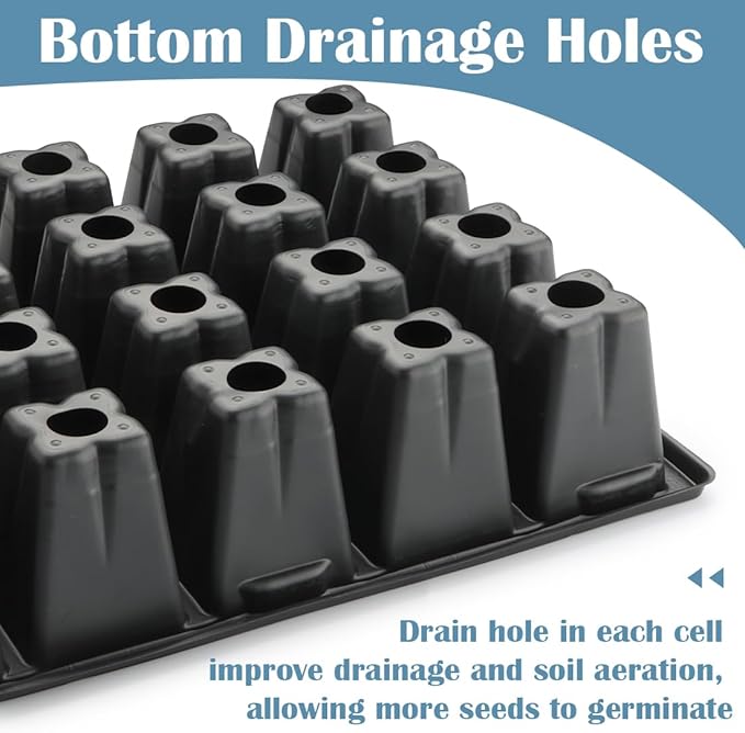 RooTrimmer 10 Pack 2.5 inch Square Pots 3.5 inch Deep 20 Cell Seedling Plug Trays with Water Collection Nursery Trays (15"x11"x3") for Seeds Starting and Transplanting