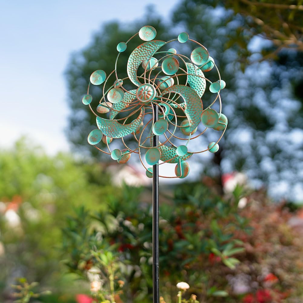DREAMYSOUL Wind Spinner Outdoor, Metal Kinetic Wind Spinners, 13 Inches Dia Wind Spinners for Yard Garden Outside Patio Lawn Decor (Turquoise)