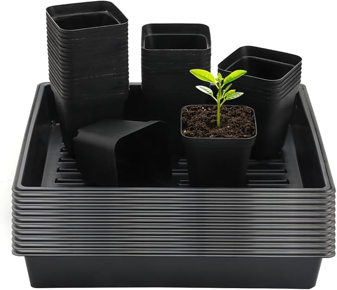 RooTrimmer 4 inch (10CM) Square Nursery Pots 120pcs, Sturdy Seedlings Trays 10 Pcs, Seeds Starter Germination Tray, Microgreening Planter Nursery Propagation 10 Sets