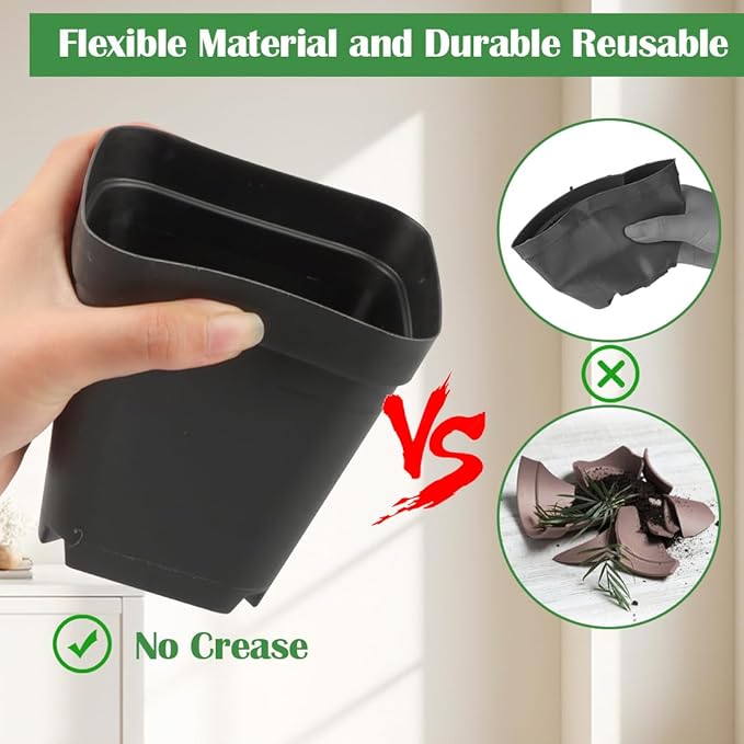 RooTrimmer 3.5 inch (9CM) Square Nursery Pots 120pcs, Sturdy Seedlings Trays 10 Pcs, Seeds Starter Planter Nursery Trays 10 Sets