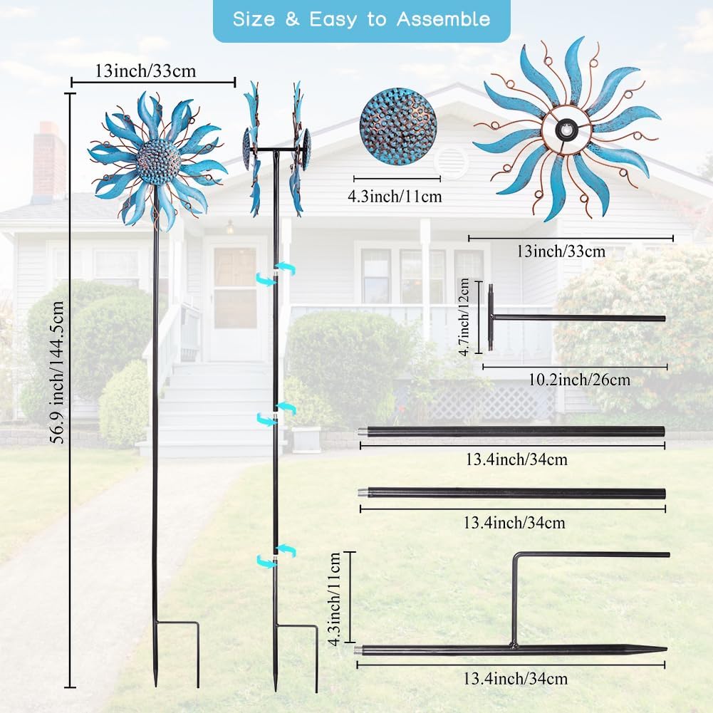 Wind Spinner Outdoor Decoration, 57”H*13”D Wind Sculptures Metal Yard Art Windmill, Pinwheels for Yard and Garden