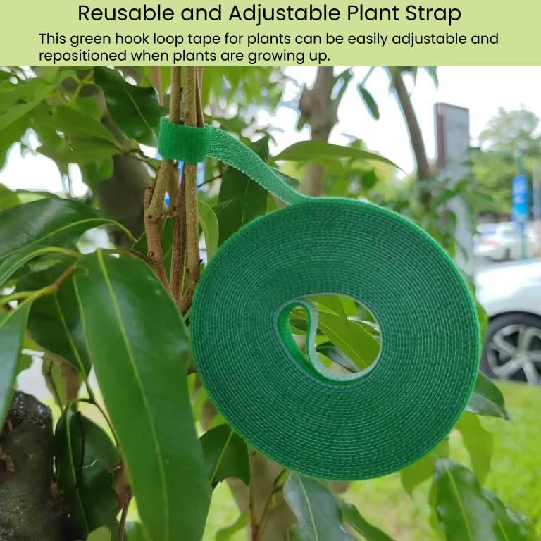 Reusable Plant Ties for Climbing Plants Hook and Loop Green Nylon Plant Straps Tape Double Sided Garden Tie Strap Reusable Adjustable Gentle Support for Vines, Trellis, Tomato (1/2 Inch x 16.4 ft)