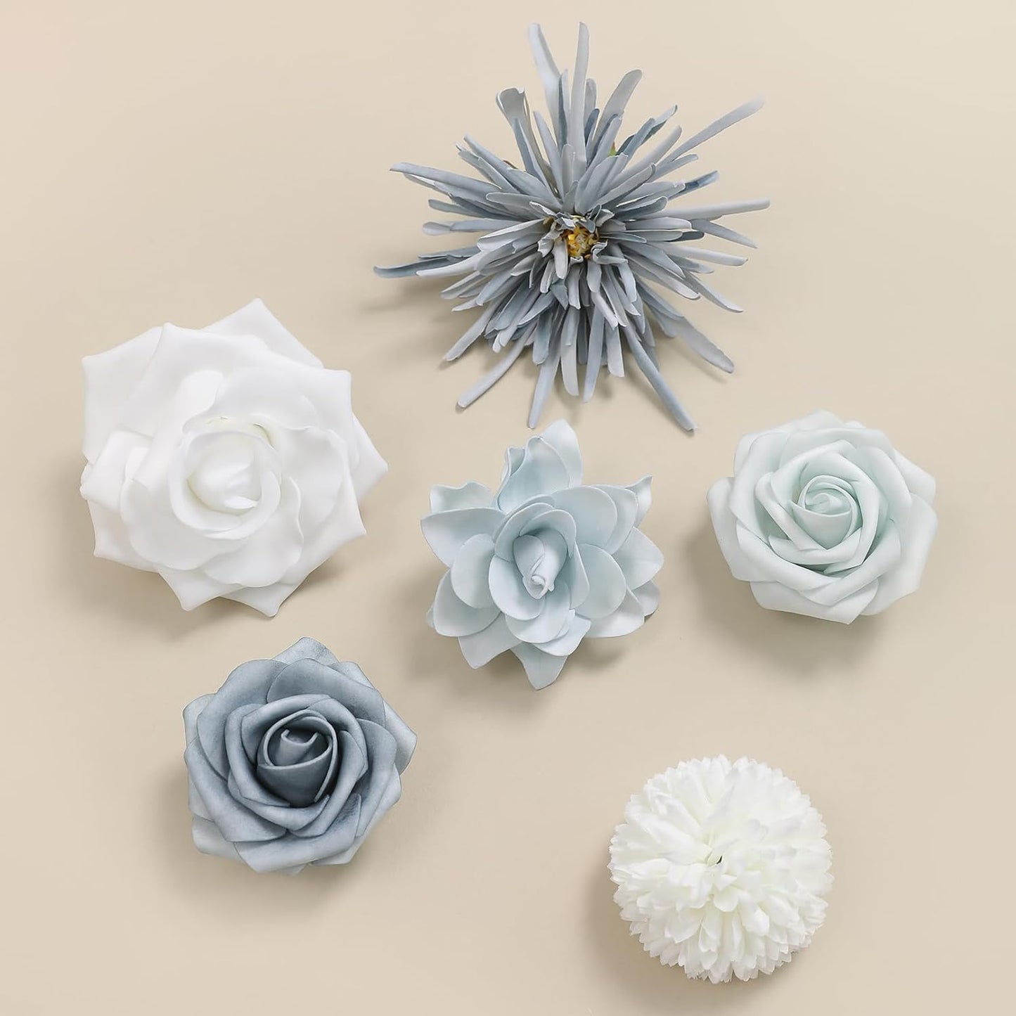 Blue White Artificial Flowers Silk Fake Roses Peonies Greenery Combo Box Set for DIY Wedding Bouquets Bridal Shower Centerpieces Floral Arrangements Party Tables Home Decoration