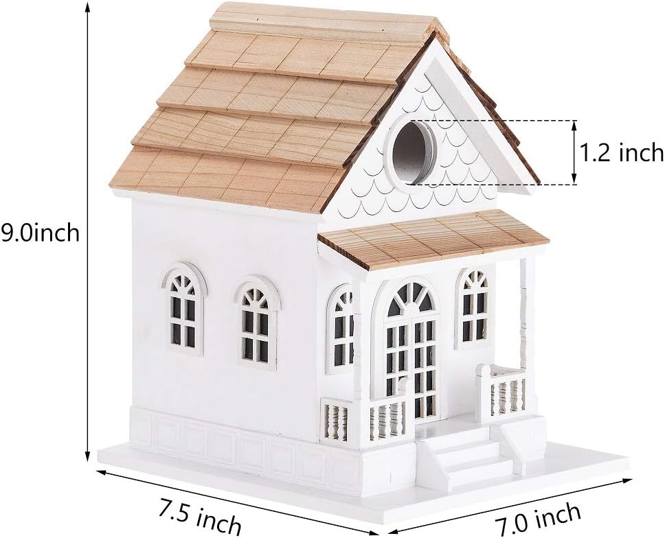 Decorative Wooden Birdhouse for Outdoor Hanging – Handcrafted Miniature Cottage Style with Blue Roof, Front Porch, and Balcony – Garden or Backyard Décor for Wild Birds (Country Colonial)