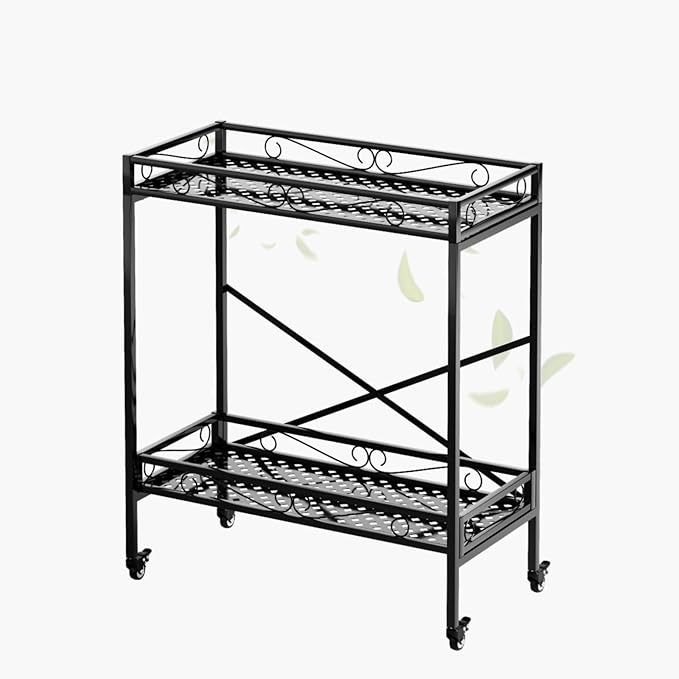 Zhongma 2 Tier Sturdy Metal Plant Stand with Wheels,Heavy Duty Succulent Shelf for Home Indoor and Outdoor, 440 LBS Capacity & Heavy Duty Construction,32.7x16x39.4 Inch High