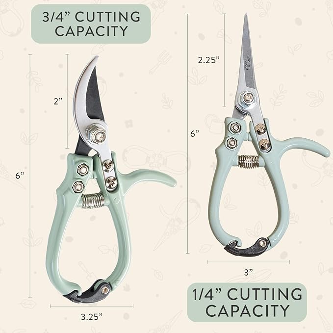 Modern Sprout Hand Pruners & Shears Set with Blister Pack - Lightweight Gardening Tools with Easy Lock - Sharp Carbon Steel Blades -Rust Resistant Scissors for Herbs, Flowers - Sage