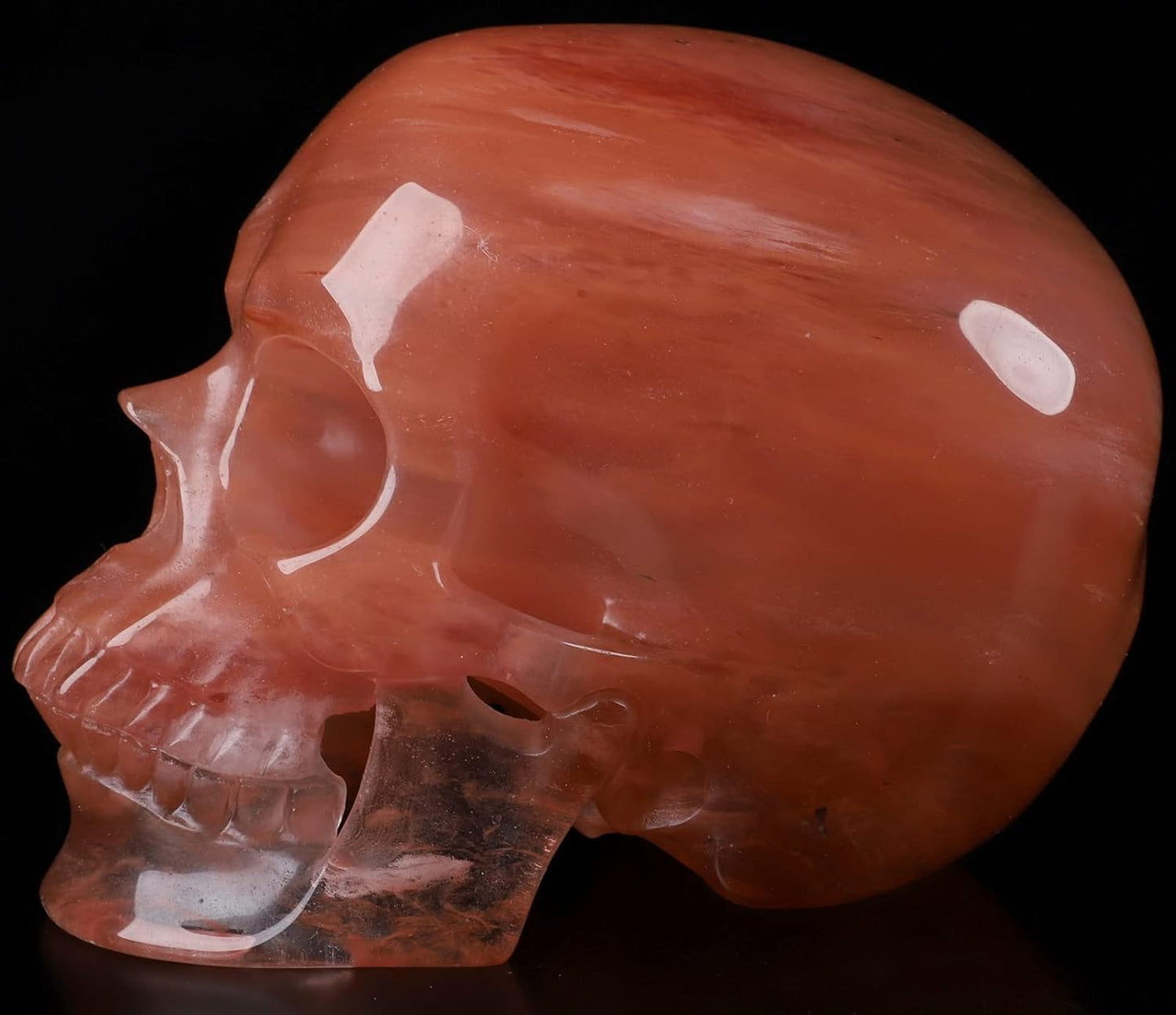 Skullis 5.0" Smelted Quartz Super Realistic Crystal Skull, Hand Carved Gemstone Fine Art Sculpture, Reiki Healing Stone Statue.2238