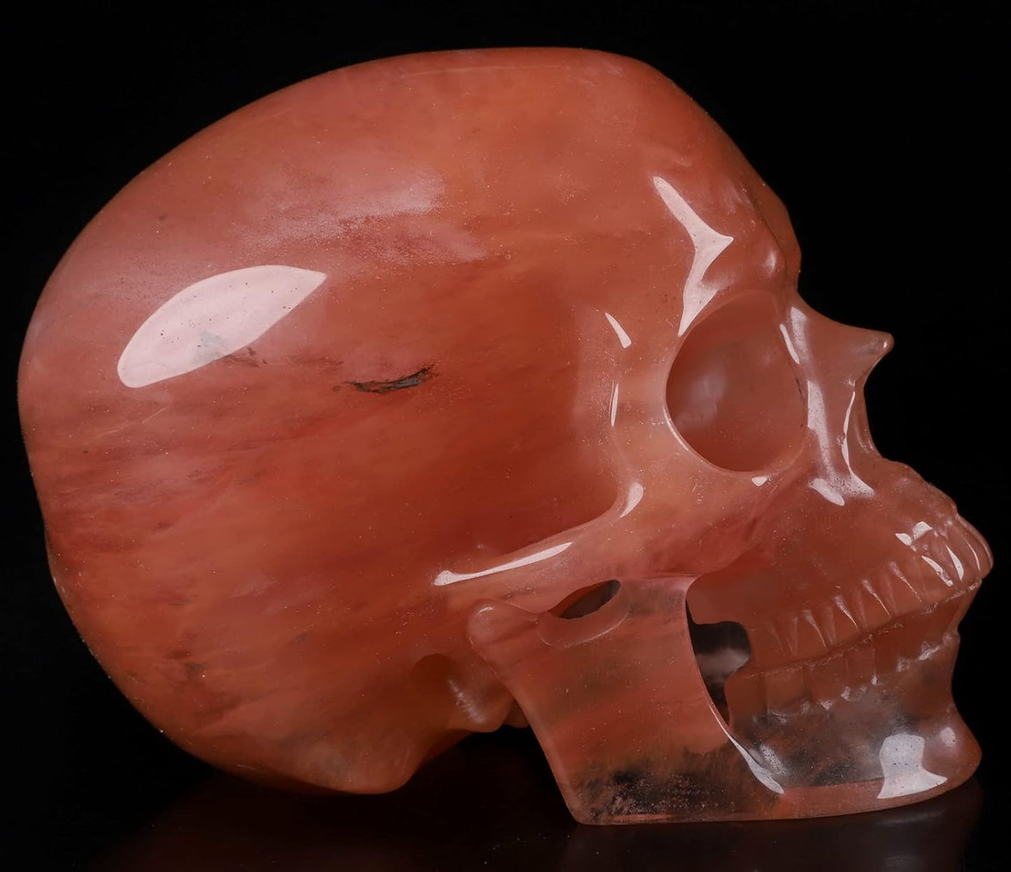 Skullis 5.0" Smelted Quartz Super Realistic Crystal Skull, Hand Carved Gemstone Fine Art Sculpture, Reiki Healing Stone Statue.2238