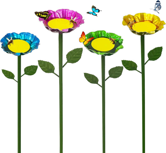 4 Pack Bee Watering Station, Metal Flower Stakes with Float, Pollinator Watering Station for Bees & Butterflies Feeder Outdoor Garden Decor