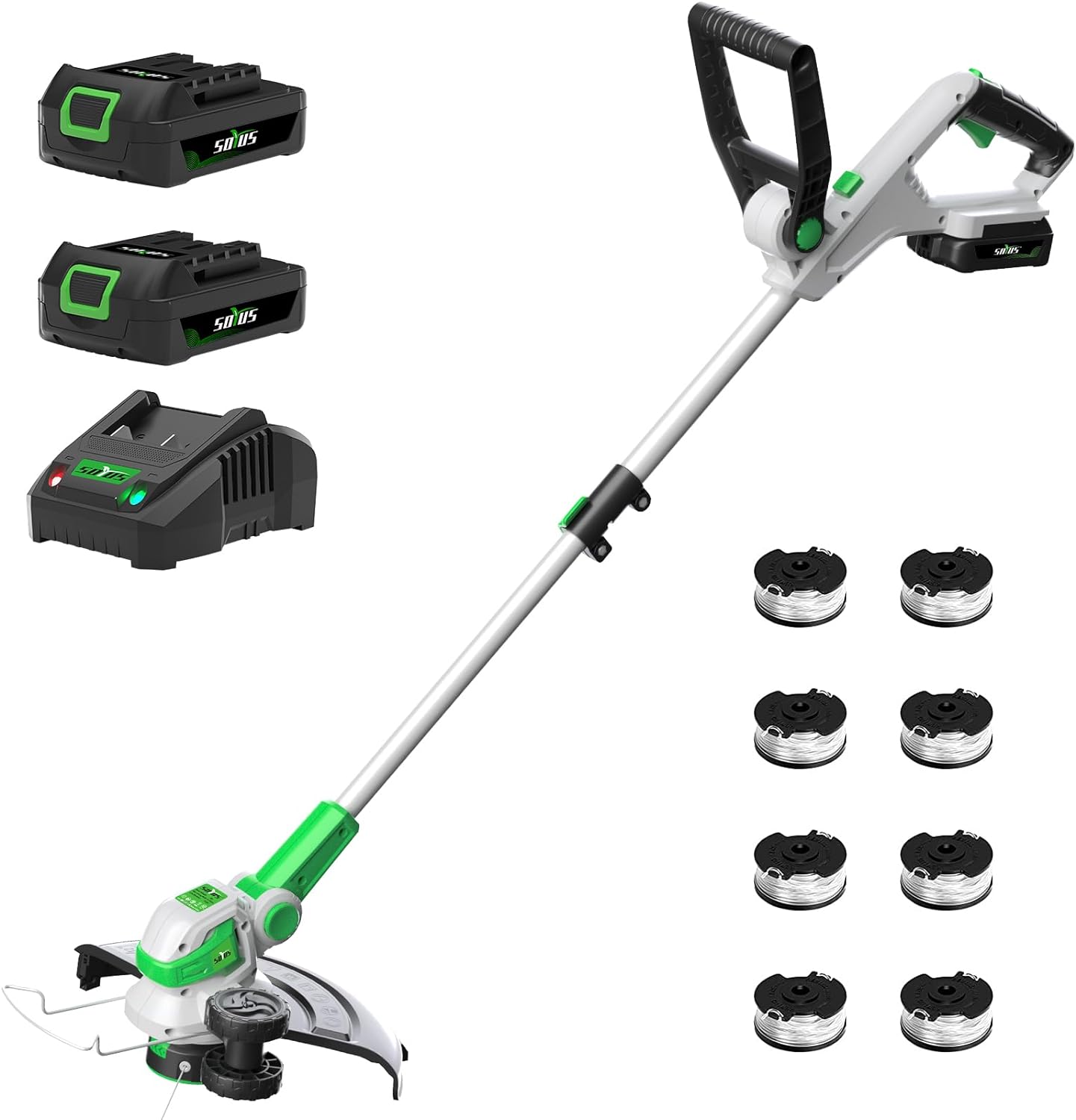 SOYUS Weed Wacker 12 Inch String Trimmer Cordless 20v Electric Weed Wacker, 2 Pcs 2.0Ah Battery Powered Weed Trimmer/Edger, Lightweight Grass Trimmer with 8 Pcs Replacement Spool Trimmer Lines