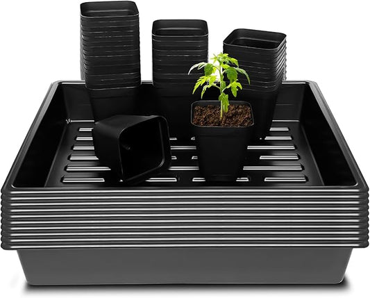 RooTrimmer 3.5 inch (9CM) Square Nursery Pots 120pcs, Sturdy Seedlings Trays 10 Pcs, Seeds Starter Planter Nursery Trays 10 Sets