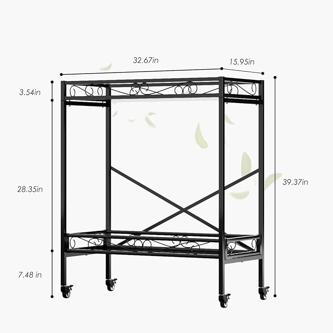 Zhongma 2 Tier Sturdy Metal Plant Stand with Wheels,Heavy Duty Succulent Shelf for Home Indoor and Outdoor, 440 LBS Capacity & Heavy Duty Construction,32.7x16x39.4 Inch High