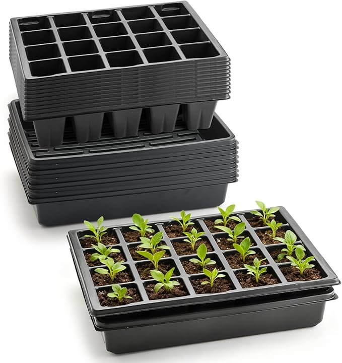 RooTrimmer 10 Pack 2.5 inch Square Pots 3.5 inch Deep 20 Cell Seedling Plug Trays with Water Collection Nursery Trays (15"x11"x3") for Seeds Starting and Transplanting