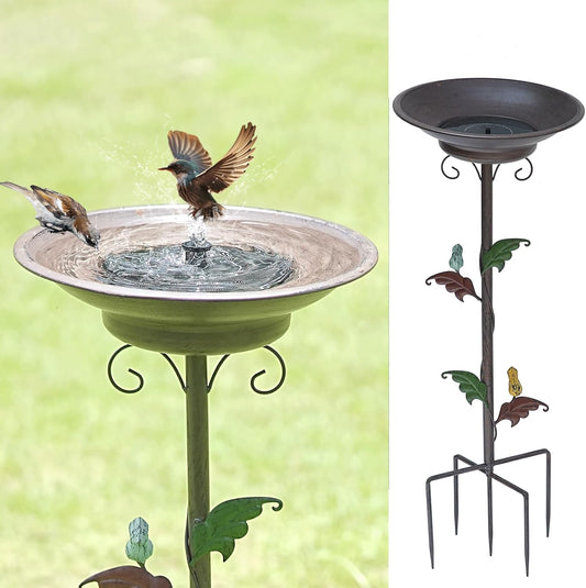 31”H Solar Bird Bath with Metal Stake, Metal Bird Bath Bubbler, Bird Baths for Outdoors with Solar Fountain for Outdoors Garden Yard Decor