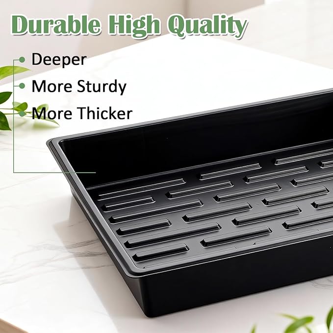 RooTrimmer 20 Pack Nursery Pots Trays (16.5"x13.2"x2.8"), Plastic Seed Starter Trays, Durable Carrying Seedling Starter Tray, Reusable Tray for Planting and Collecting Drainage Water (Black)