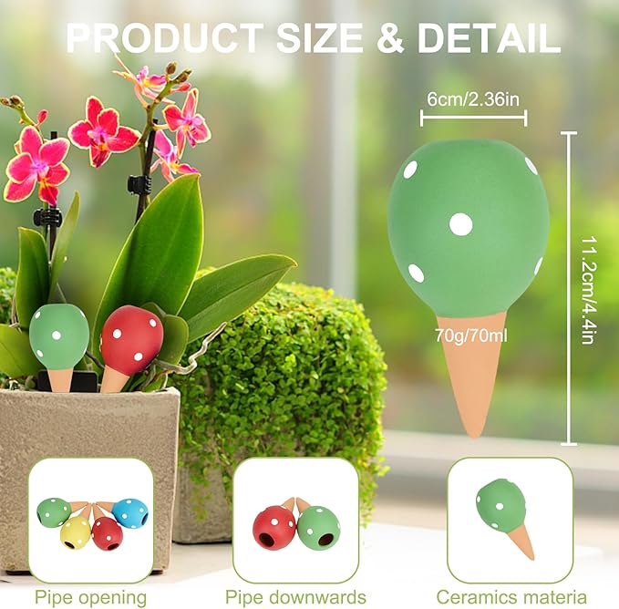 Tuzinano 4-Pack Terracotta Self-Watering Spikes | Eco-Friendly Iron-Rich Clay Olla Irrigation System | Vacation Plant Sitter for Potted Flowers, Herbs, and Succulents