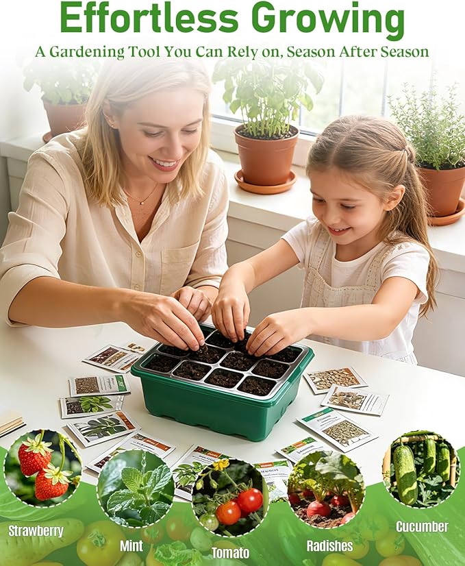 joyhalo 10 Packs Seed Starter Tray 120 Cells Total, Thicken Seed Starter Kit with Taller Humidity Dome, Greenhouse Germination Kit, Indoor Gardening Plant Trays for Seeds Growing