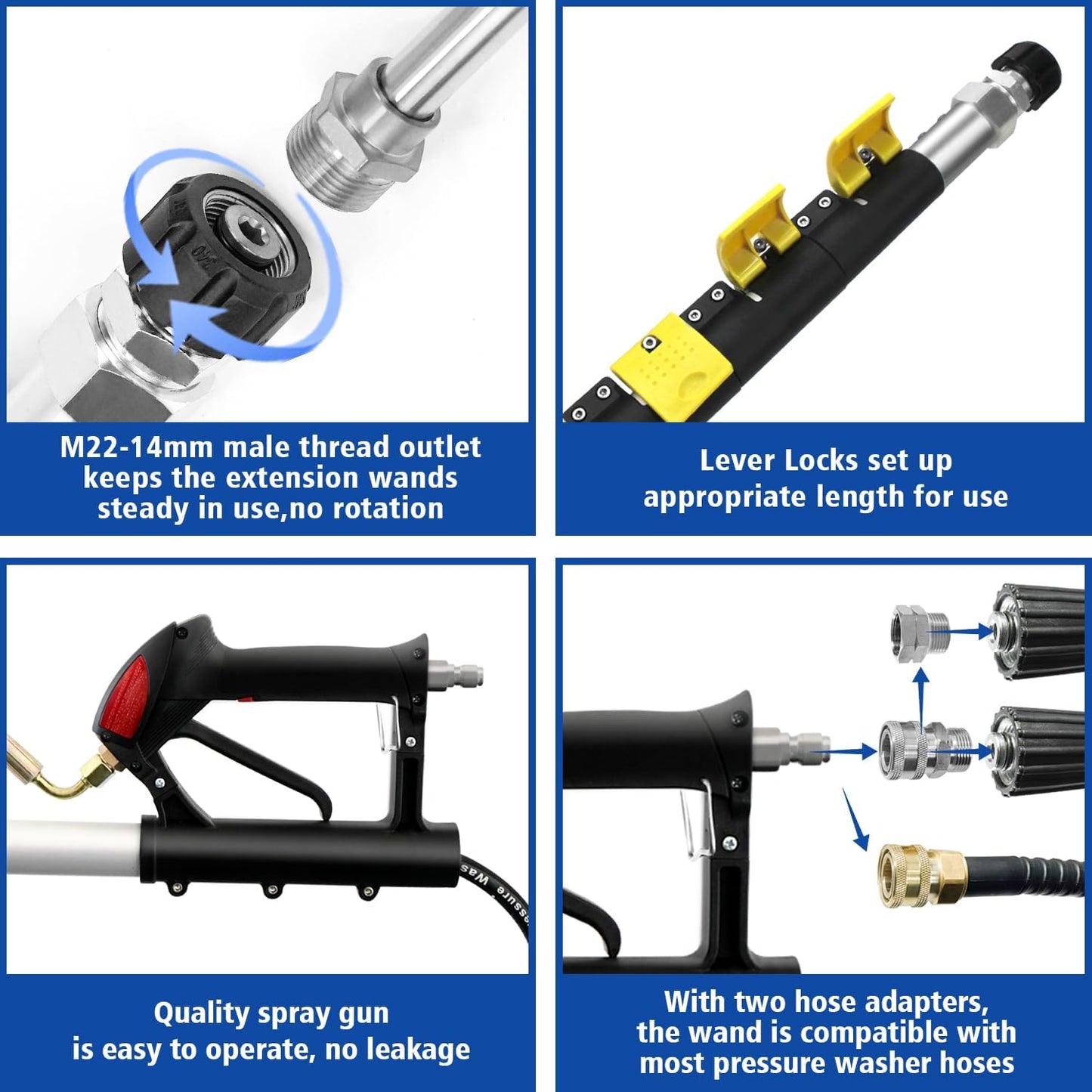 RAYNEL 25FT Telescoping Pressure Washer Extension Wand with Brush Head,2 Power Washer Extension Wands, Gutter Cleaner Attachment,7 Spray Nozzle Tips,Support Belt and 2 Hose Adapters