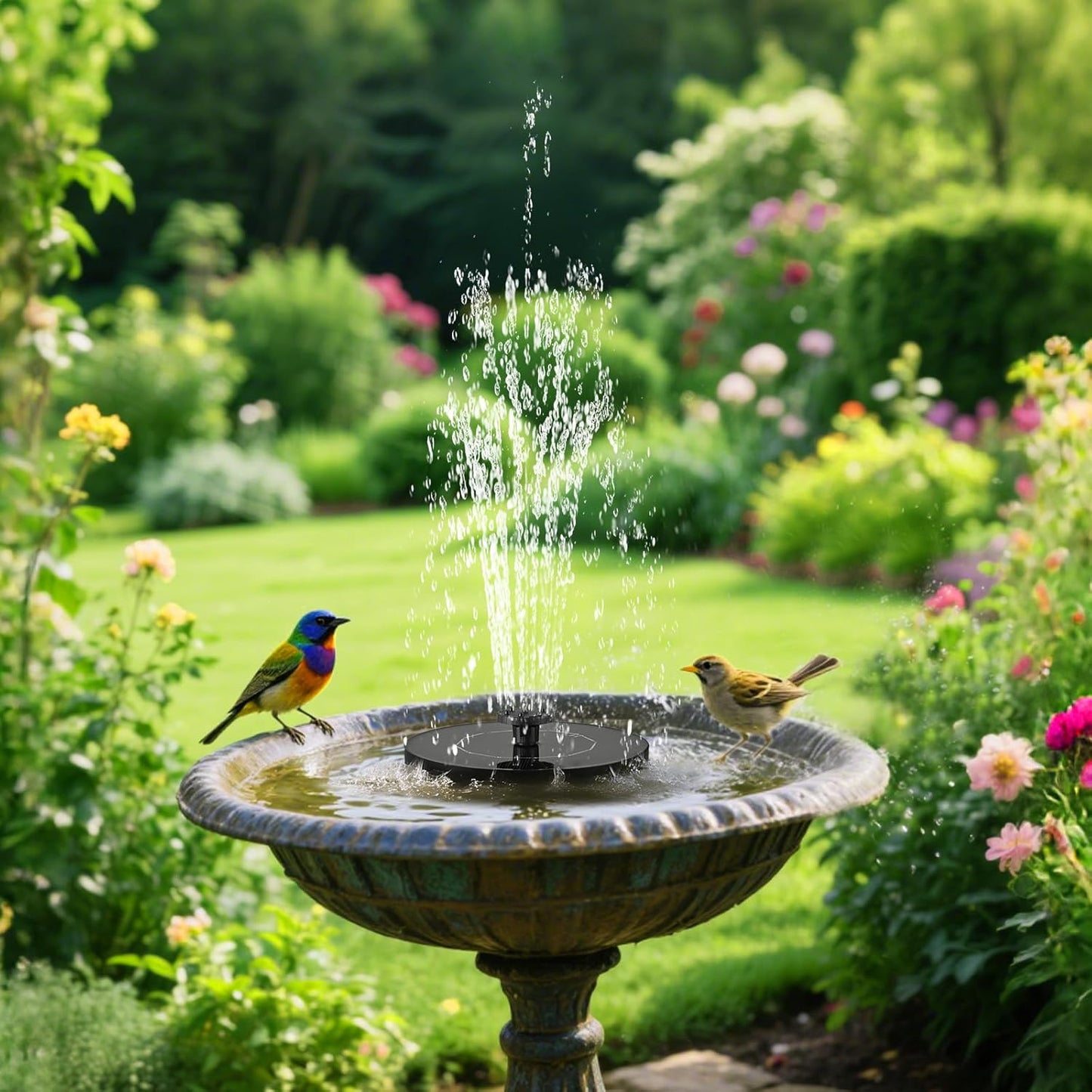 1W Solar Bird Bath Fountain Pump, Solar Fountain, Solar Powered Water Pump, Outdoor Water Fountain with 6-in-1 Nozzles, Free Standing Floating Solar Powered for Bird Bath, Garden, Pond, Pool, Outdoor