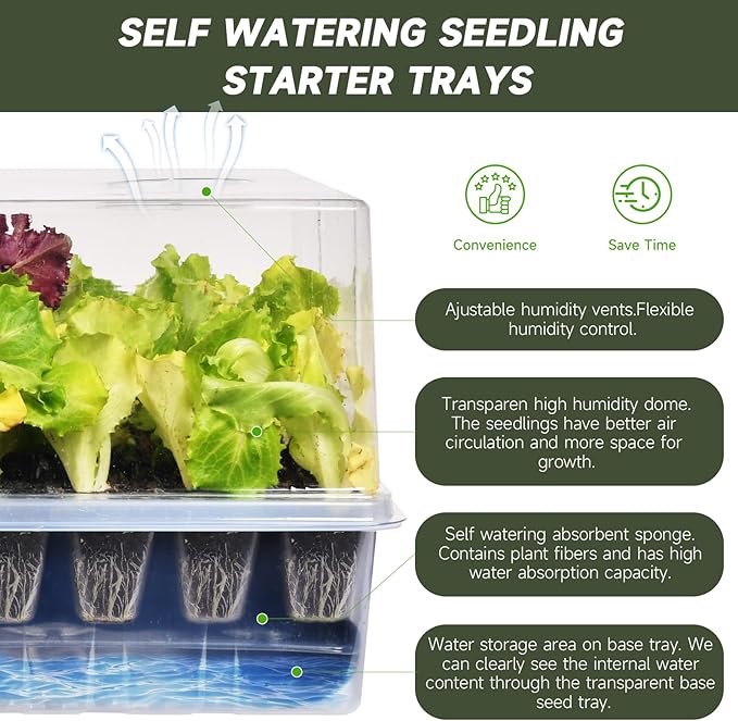 Adawook Self Watering Seed Starter Trays, Clear Seed Starter Kit Tray with High Humidity Domes, Seed Starting Trays (Garden 1PC, 1)