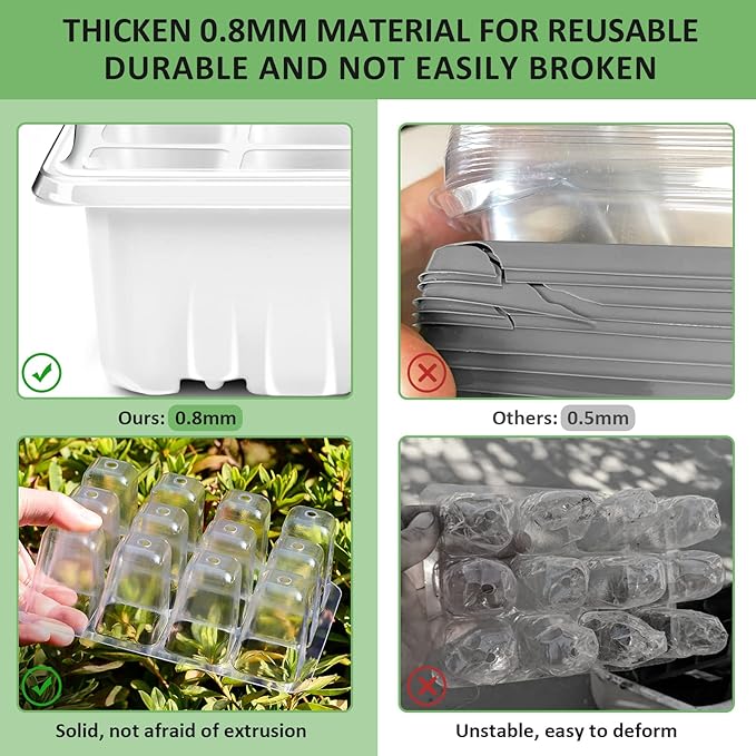 YAUNGEL Seed Starting Trays, 10 Pack 120 Cells Thicken Seed Starter Tray Kit with Humidity Dome/Heightened Lids Durable Growing Trays for Greenhouse & Gardens, White