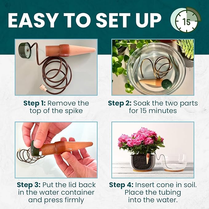 Blumat Classic Self-Watering Stakes - Automatic Drip Irrigation System for Indoor Plant Watering & Outdoor - Water Drip Solution for Potted Plants - Slow Release Stakes, 15 Pack, w Adapter