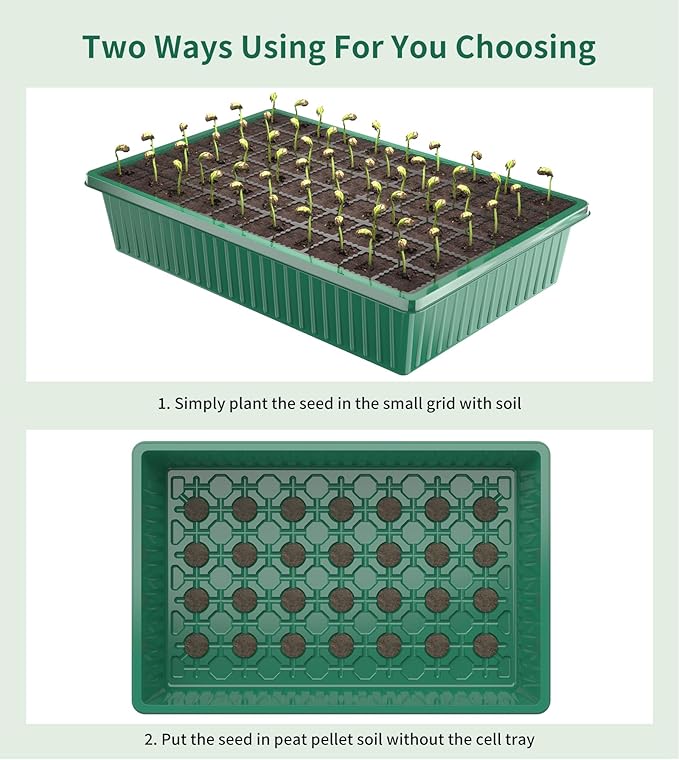 Guioiby Seed Starter Tray, 120-Cells Seed Starter Kit with Grow Light, 2 Pack Reusable Seeding Starter Trays with Air Vent Humidity Domes for Greenhouse Gardening Indoor Planting Growing (Green Base)