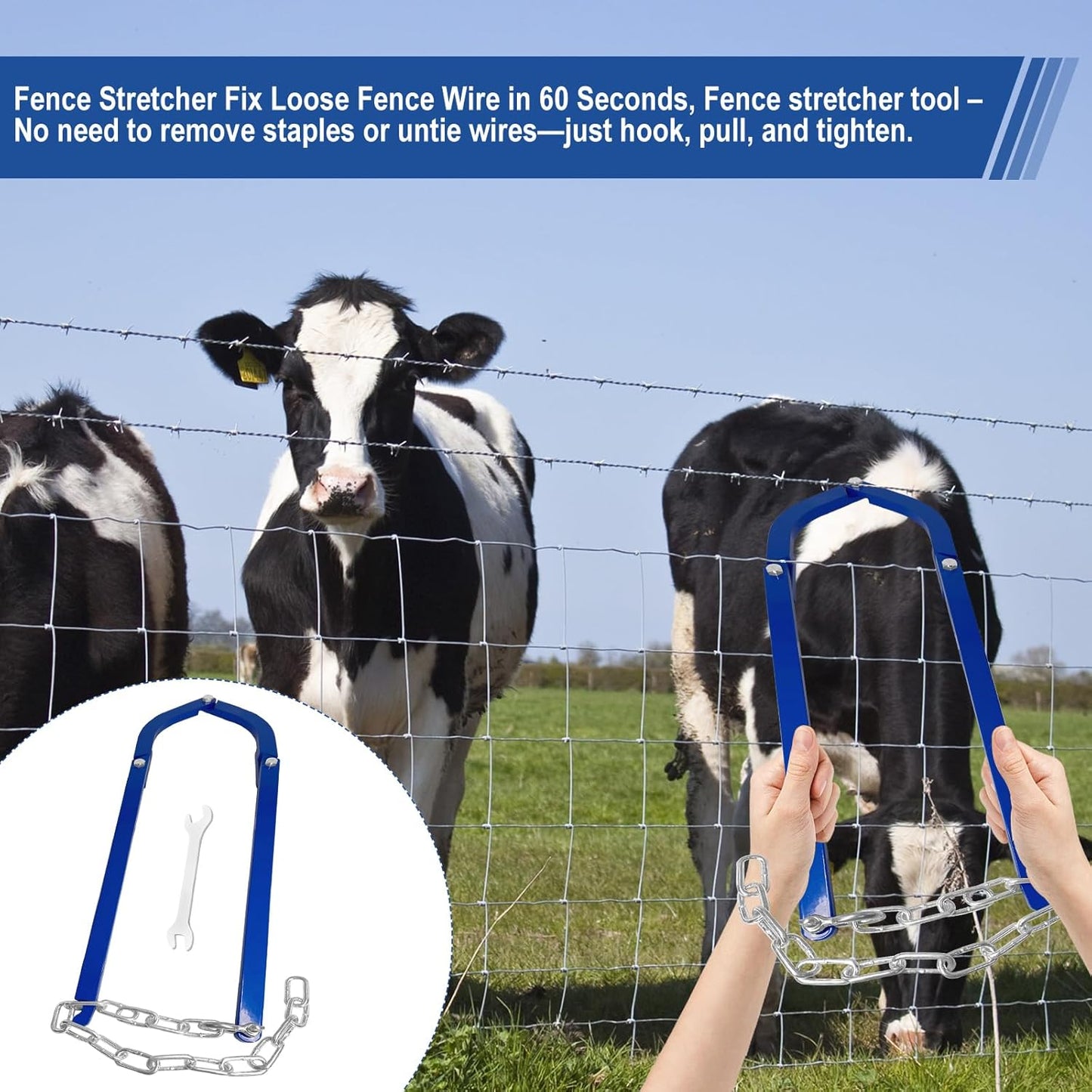 Updated Heavy Duty Fence Repair Tool, Fence Stretcher Tool for Tightening and Restoring Barbed Wire, Electric Fence, Horse Fence, Mesh Fencing, Fence Stretcher-Fence Repair for Ranch,Farm, Garden Use.