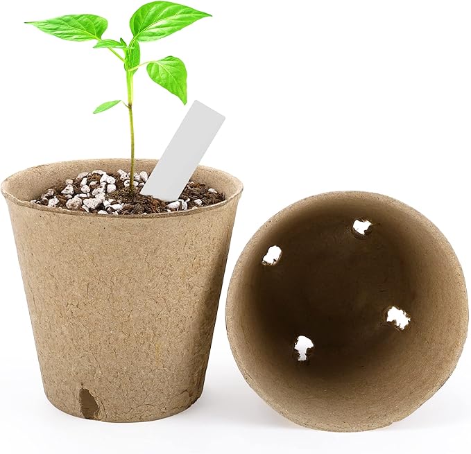 Hahood 300 Pieces Peat Pots Seed Starters 3.15 Inch Peat Pots Round Biodegradable Seed Starting Pots with 300 Plant Labels, Planter Nursery Pots with Drainage Holes for Vegetable Seed