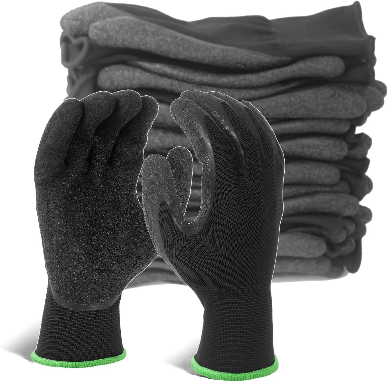 Evridwear Crinkle Latex Rubber Hand Coated Safety Work Gloves for Men Women General Multi Use Construction Warehouse Gardening Assembly Landscaping (XL-Size) 12 Pairs Pack