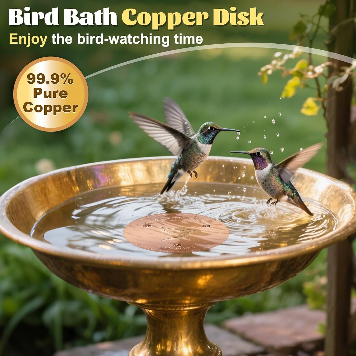 1PC Bird Bath Copper Disk,1mm Thick Reinforced 99.99% Pure Copper Disc with Triple-Point Support,Bird Bath Accessories for Outside Birdbaths Bowls Physical Safe Water Cleaner for All-Season Use