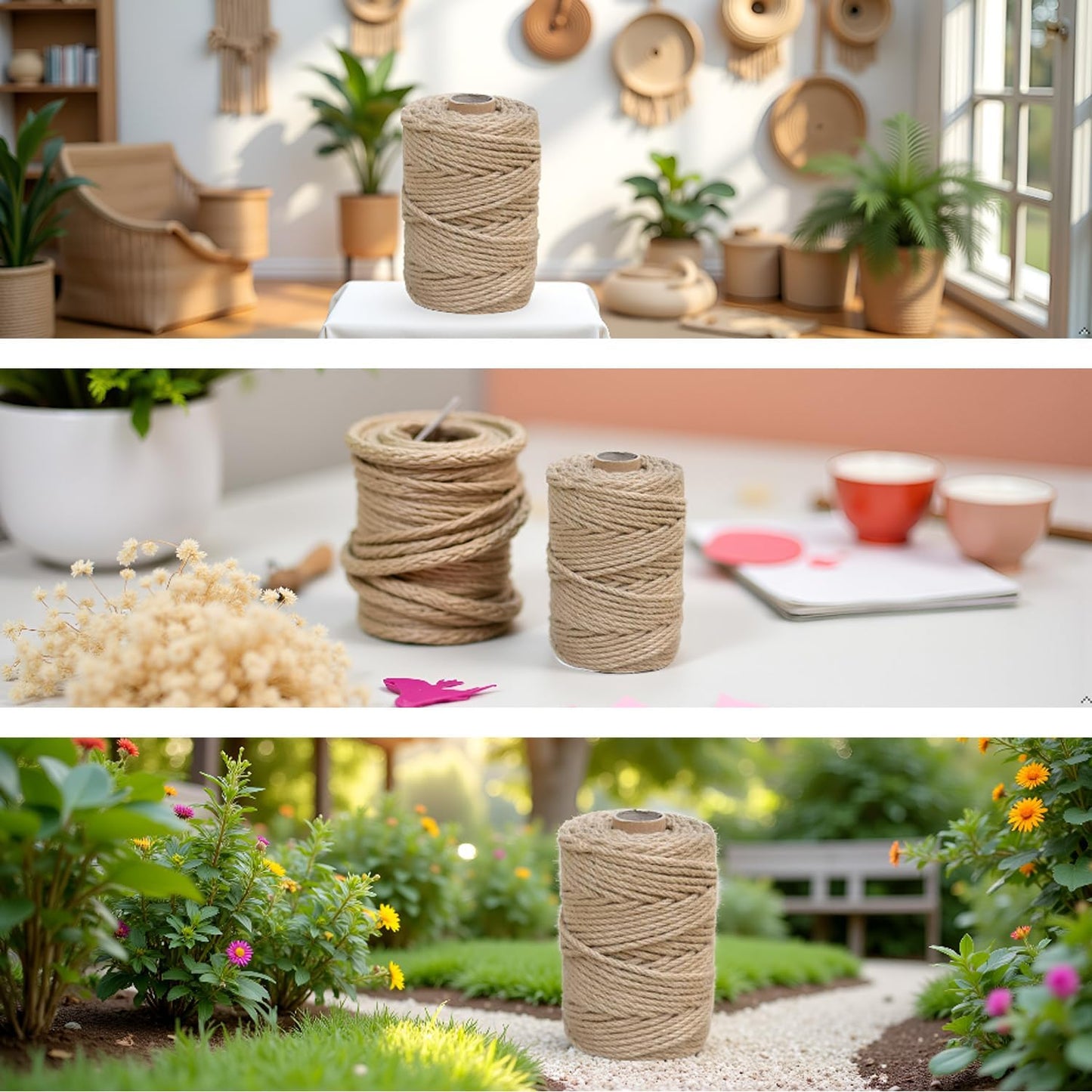 1/4 in (6 mm) X 328 Ft (100 Meters) Jute Twine Rope String for Home Decorating, Cat Scratcher Post Tree, DIY Arts Crafts, Garden, Binding, Packing Material