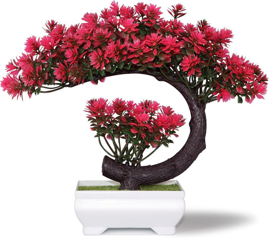 Small Artificial Plants Greenery Desktop Bonsai - Magenta Fake Plants for Home Decor Indoor Bookshelf Office Desk Bathroom Room Decor, Tall 8.5"