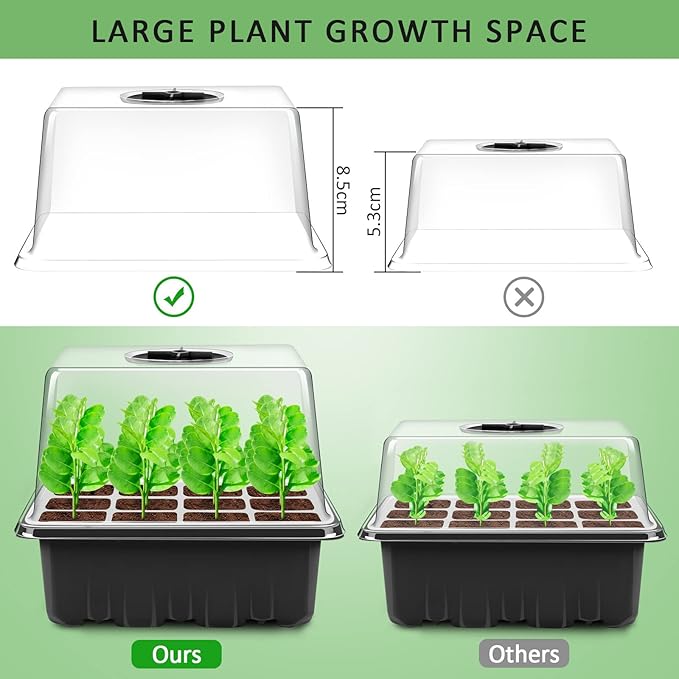 YAUNGEL Seed Starting Trays, 10 Pack 120 Cells Thicken Seed Starter Tray Kit with Humidity Dome/Heightened Lids Durable Growing Trays for Greenhouse & Gardens, Black