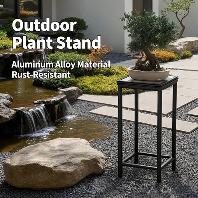 DHYGOTFUR Tall Plant Stand Indoor, Modern Black Aluminum Alloy Plant Shelf, Corner Flower Pot Holder Organizer for Living Room, Balcony, Patio, Garden (L11.8 x W11.8 x H19.7 inch)