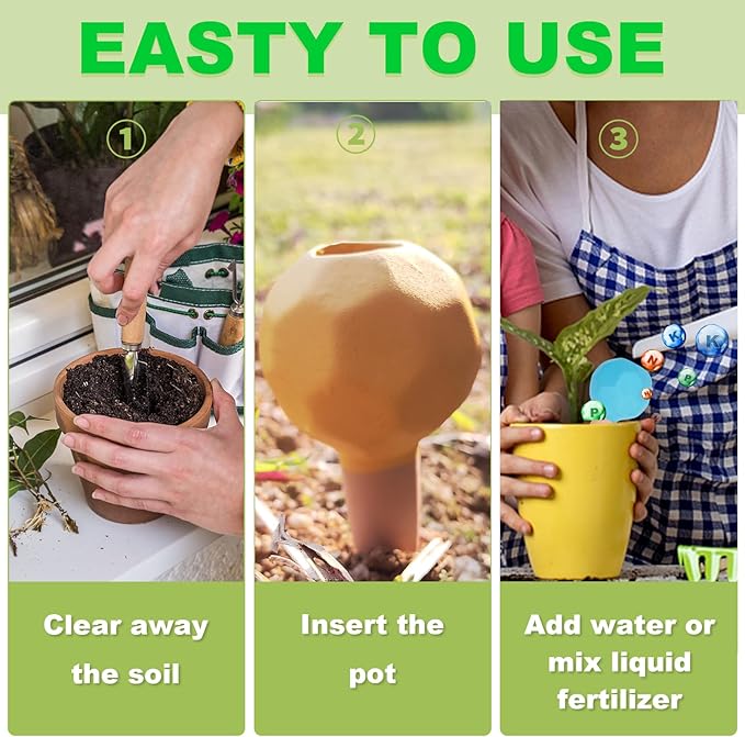 Tuzinano 4-Pack Terracotta Self-Watering Spikes | Eco-Friendly Iron-Rich Clay Olla Irrigation System | Vacation Plant Sitter for Potted Flowers, Herbs, and Succulents